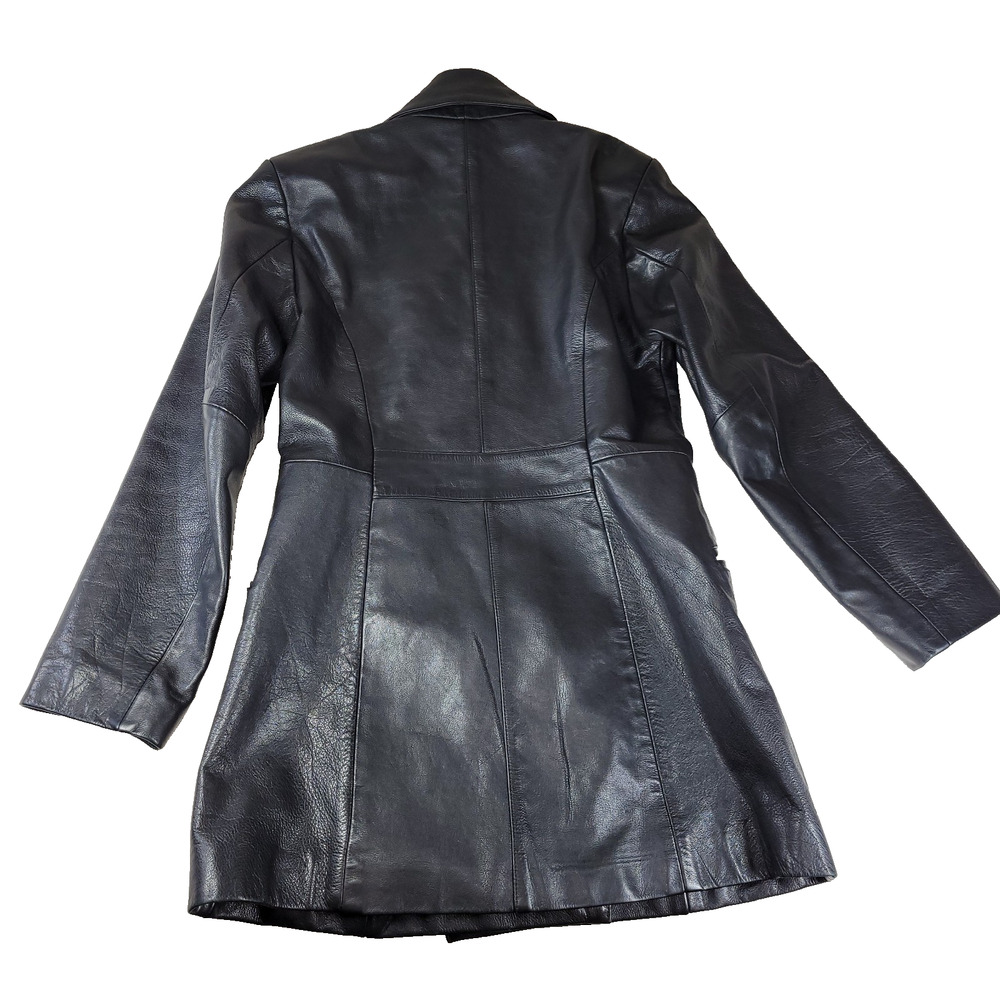 Express Garantie De Qualite Womens Sz Small Jacket Black Leather Coat Buttons - Picture 2 of 16